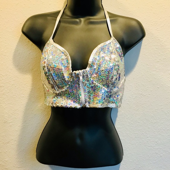 Holographic silver sequin bralette - Picture 2 of 3